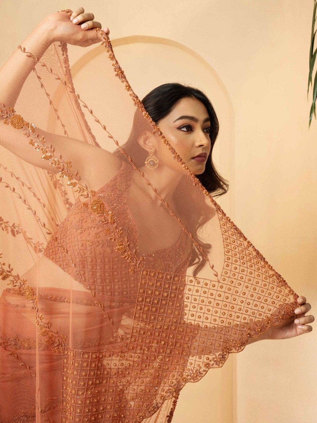 Pink Pre-Draped Pure Georgette Saree – Embroidered Border – Embellished