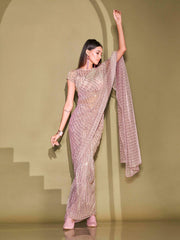 Pink Ready to Wear Lycra Saree – No Border – Sequinned Embellished