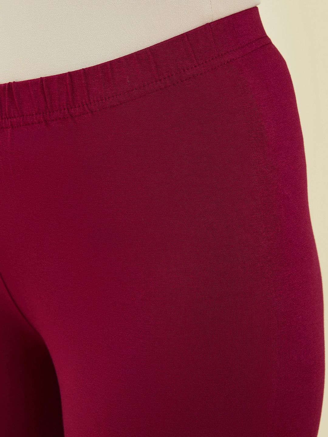 Maroon Solid Cotton Blend Churidar – Mid-Rise – Slip-On