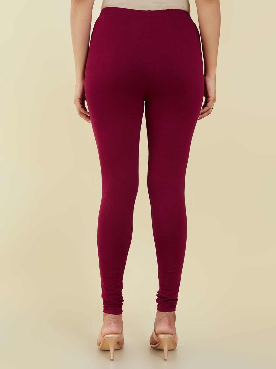 Maroon Solid Cotton Blend Churidar – Mid-Rise – Slip-On