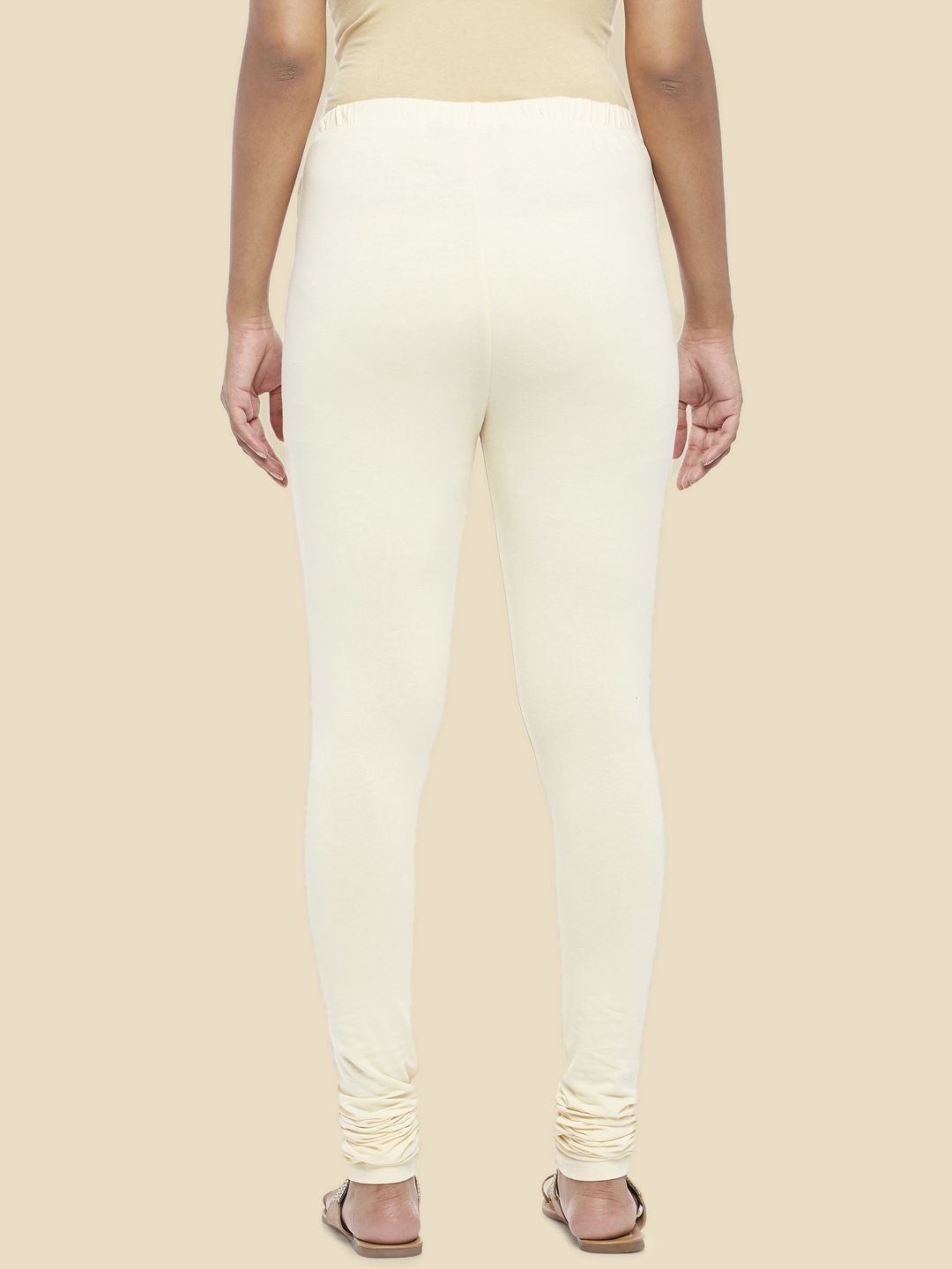 Off-White Solid Cotton Spandex Churidar – Slip-On Closure