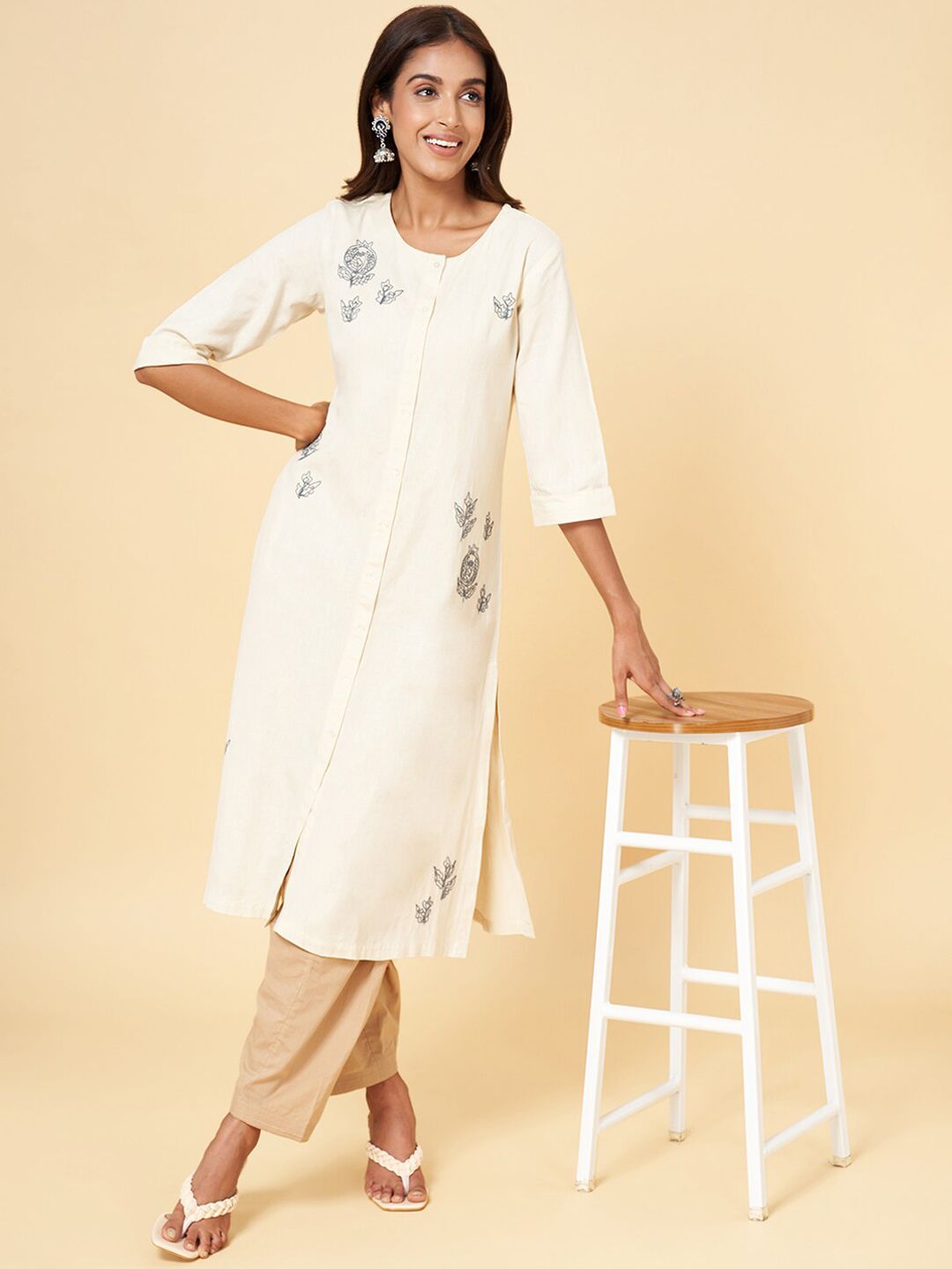 Beige Straight-Fit Cotton Salwar – Pleated Front – Solid