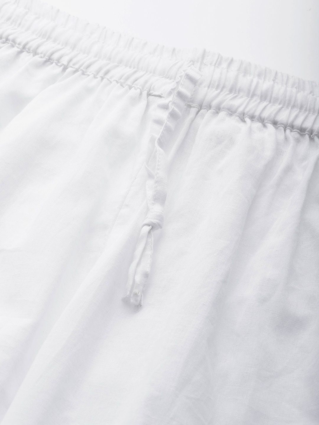 White Solid Pure Cotton Cropped Afghan Salwar – Drawstring Closure