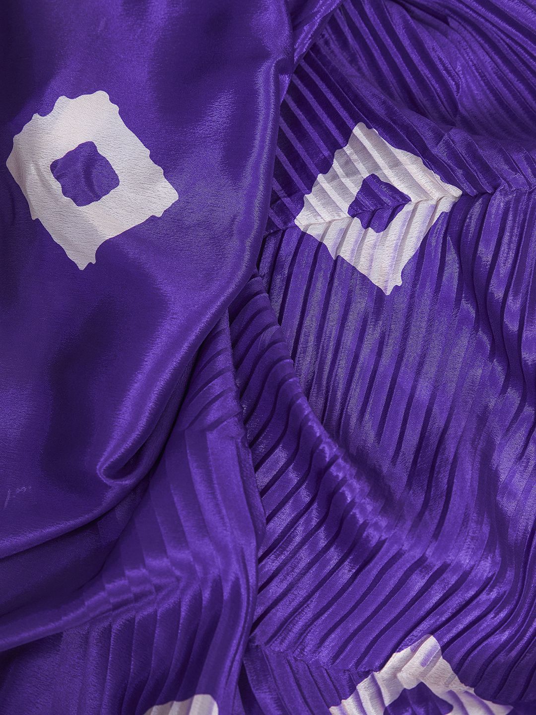 Purple & White Tie and Dye Art Silk Saree – No Border – Ready to Wear