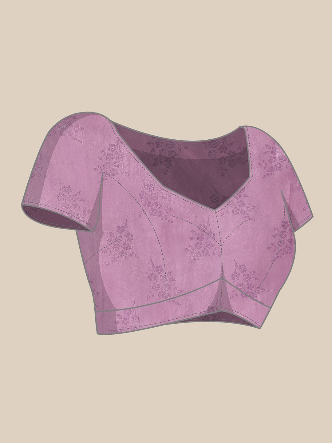Purple Block Print Tissue Saree – No Border – Floral Zari Work