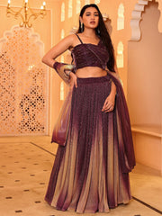 Magenta Flared Polyester Lehenga – Sleeveless – Sequinned Embellished
