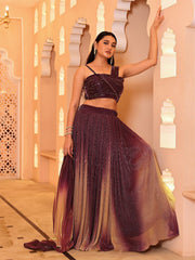 Magenta Flared Polyester Lehenga – Sleeveless – Sequinned Embellished