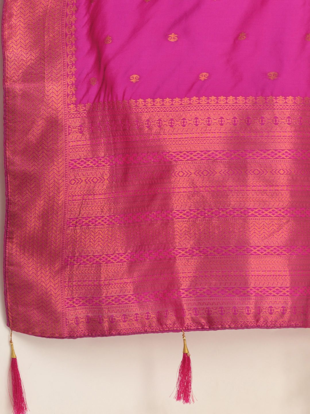 Mustard & Pink Woven Design Art Silk Lehenga – Boat Neck – Zari Work