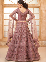 Pink & Silver Flared Satin Lehenga – V-Neck – Beads and Stones Embellished