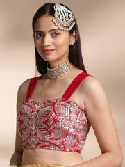 Rani & Silver Satin Saree Blouse – Sweetheart Neck – Thread Embroidered
