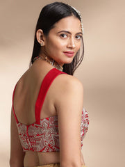 Rani & Silver Satin Saree Blouse – Sweetheart Neck – Thread Embroidered