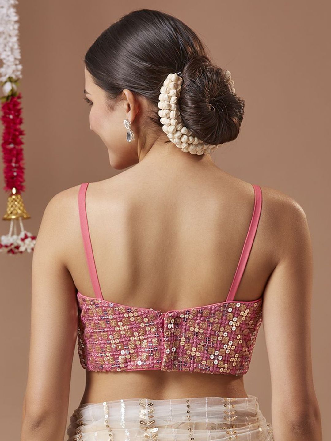 Pink Embellished Georgette Blouse – V-Neck – Readymade