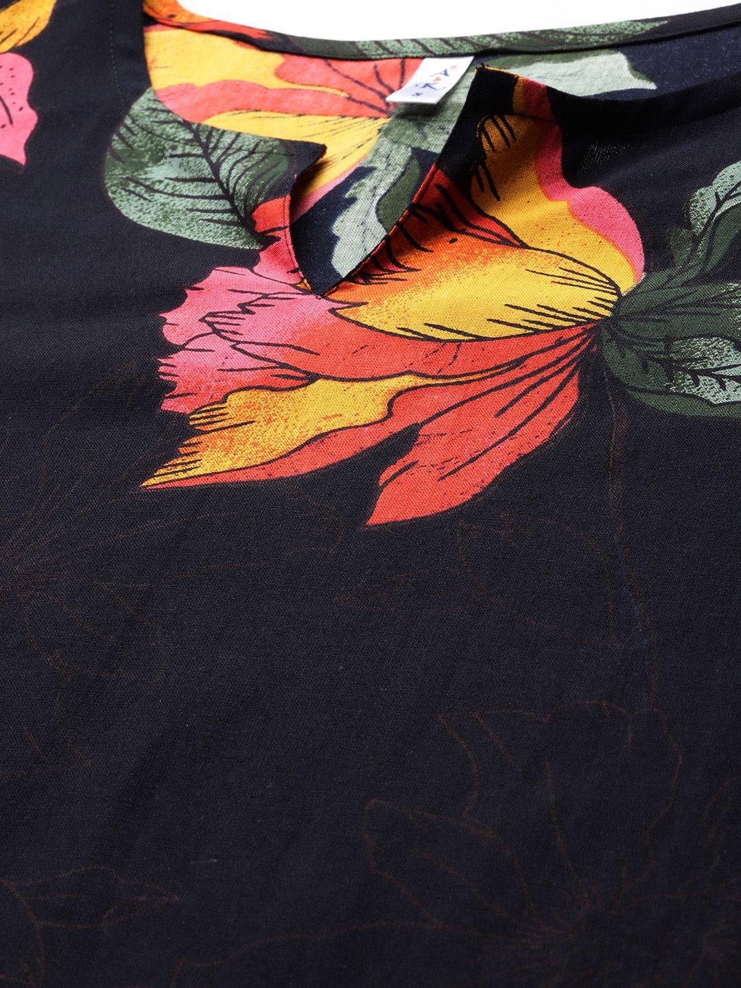 Black & Multicolour Floral Printed Viscose Rayon Co-Ord Set – Round Neck – Printed
