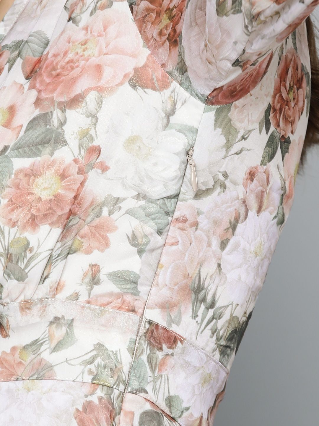 Floral A-Line Chiffon Dress – Round Neck – Frill Hem