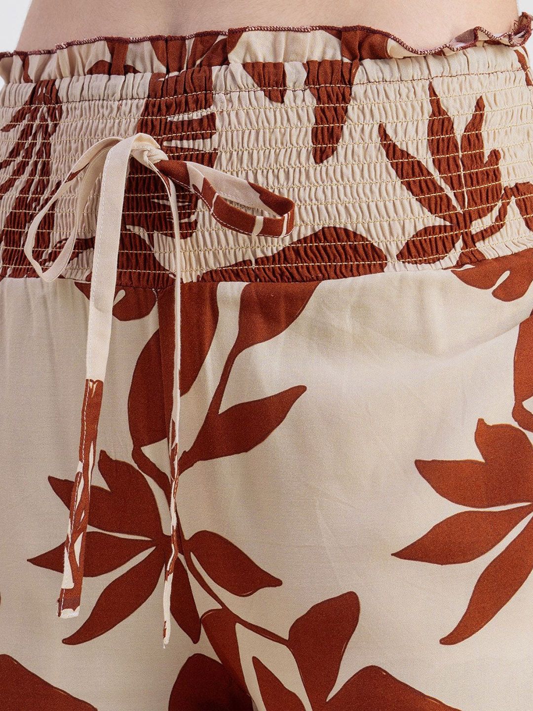 Rust Floral Printed Viscose Rayon Palazzos – High-Rise – Woven