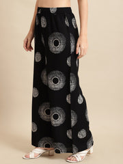 Printed Flared Viscose Rayon Palazzos – Elasticated Waistband – Geometric Print