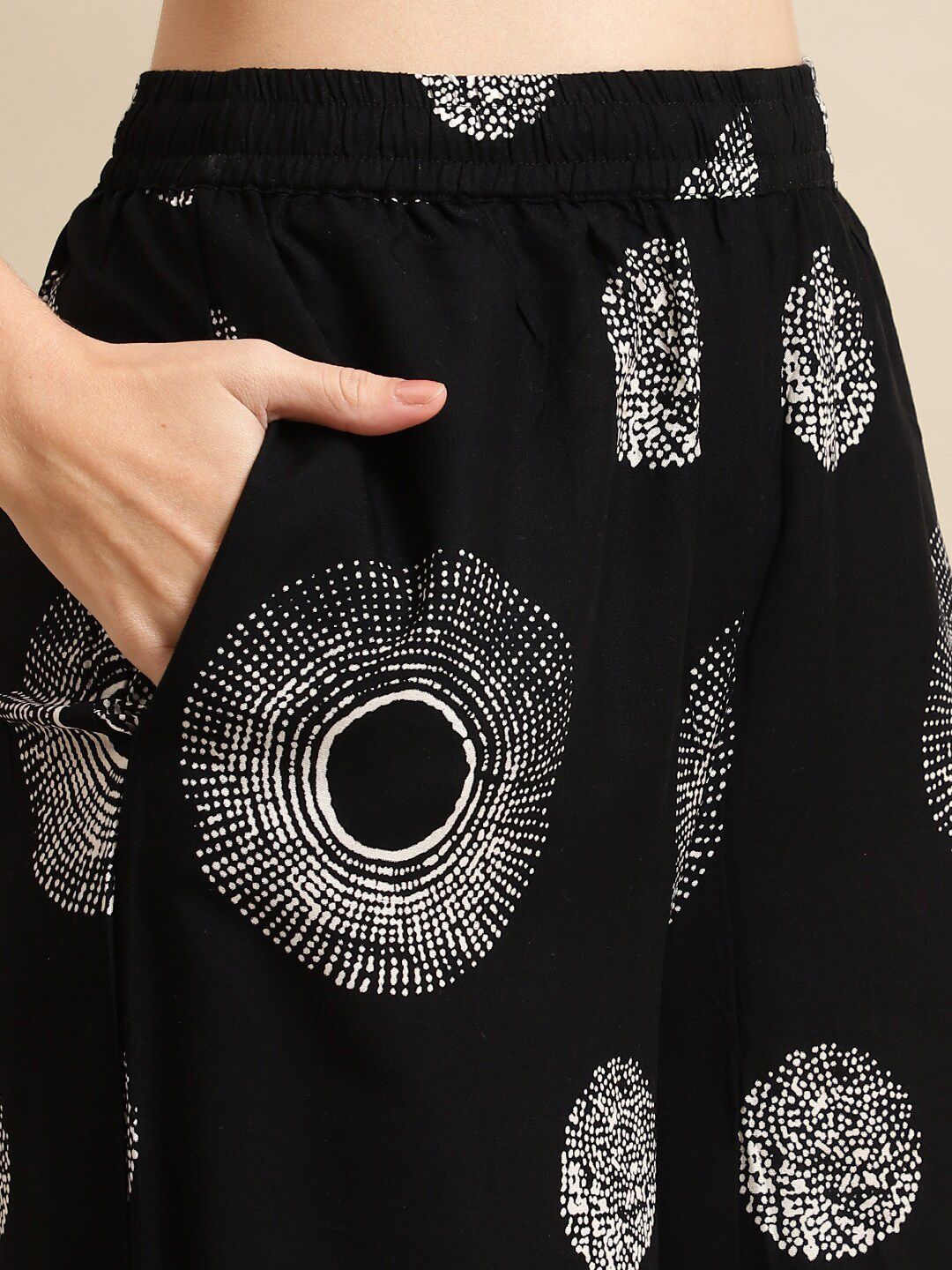 Printed Flared Viscose Rayon Palazzos – Elasticated Waistband – Geometric Print