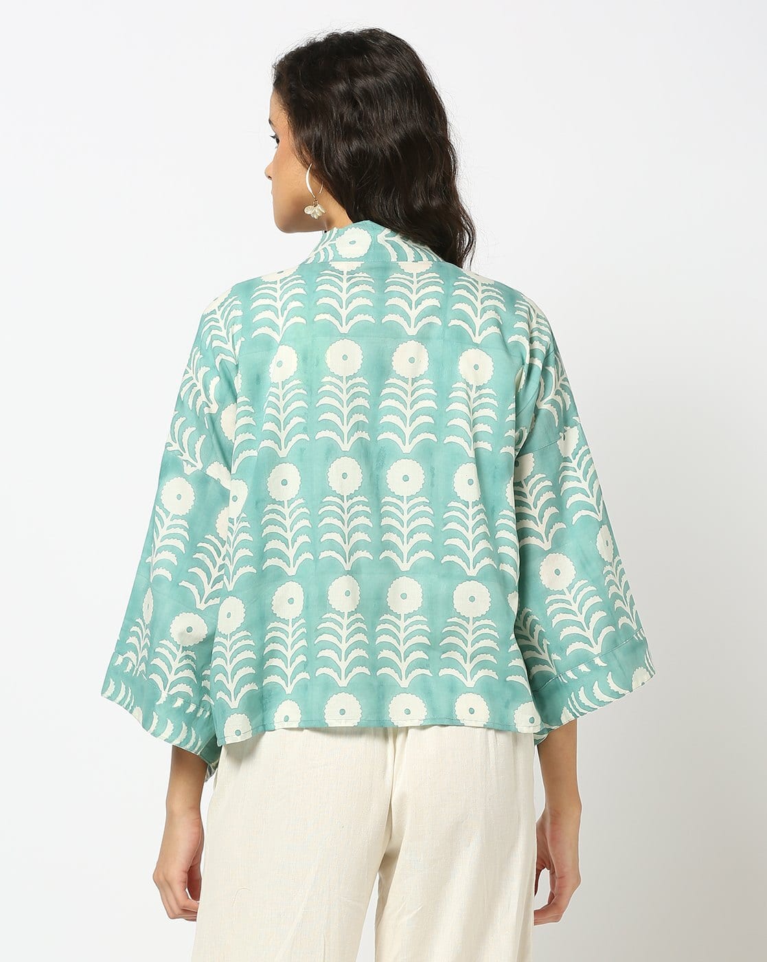 Block Print Cotton Shrug – Open Front – Tassel Detail
