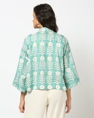 Block Print Cotton Shrug – Open Front – Tassel Detail