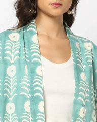 Block Print Cotton Shrug – Open Front – Tassel Detail