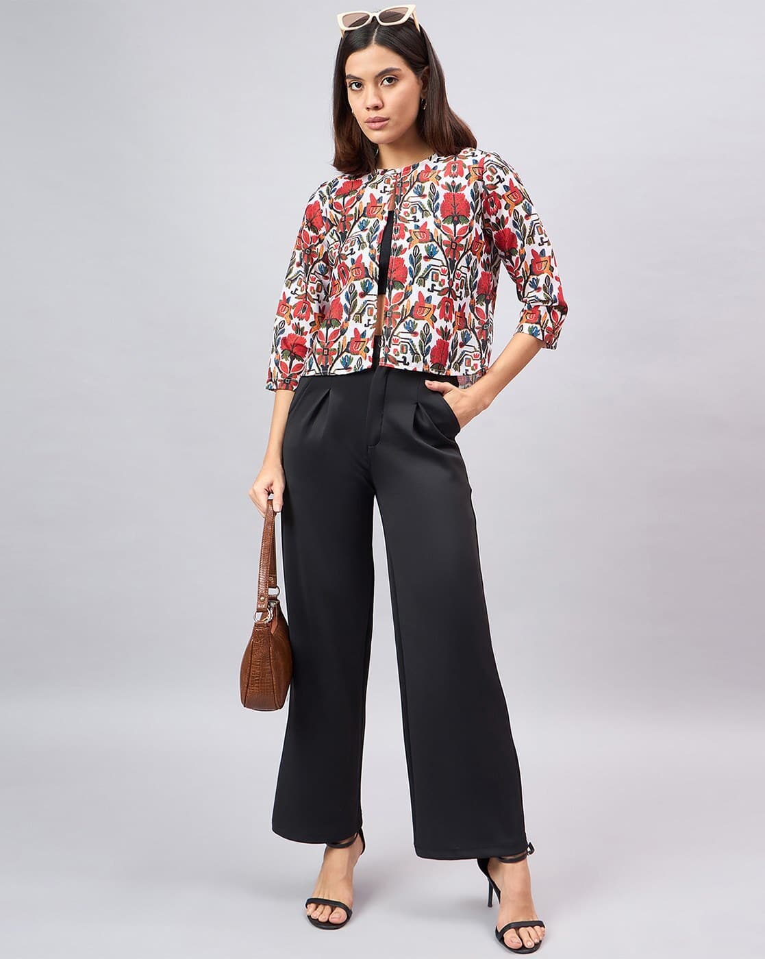 Floral Print Polyester Shrug – Open Front