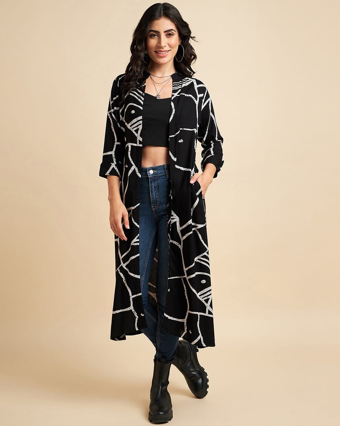 Printed Rayon Long Shrug – Insert Pockets