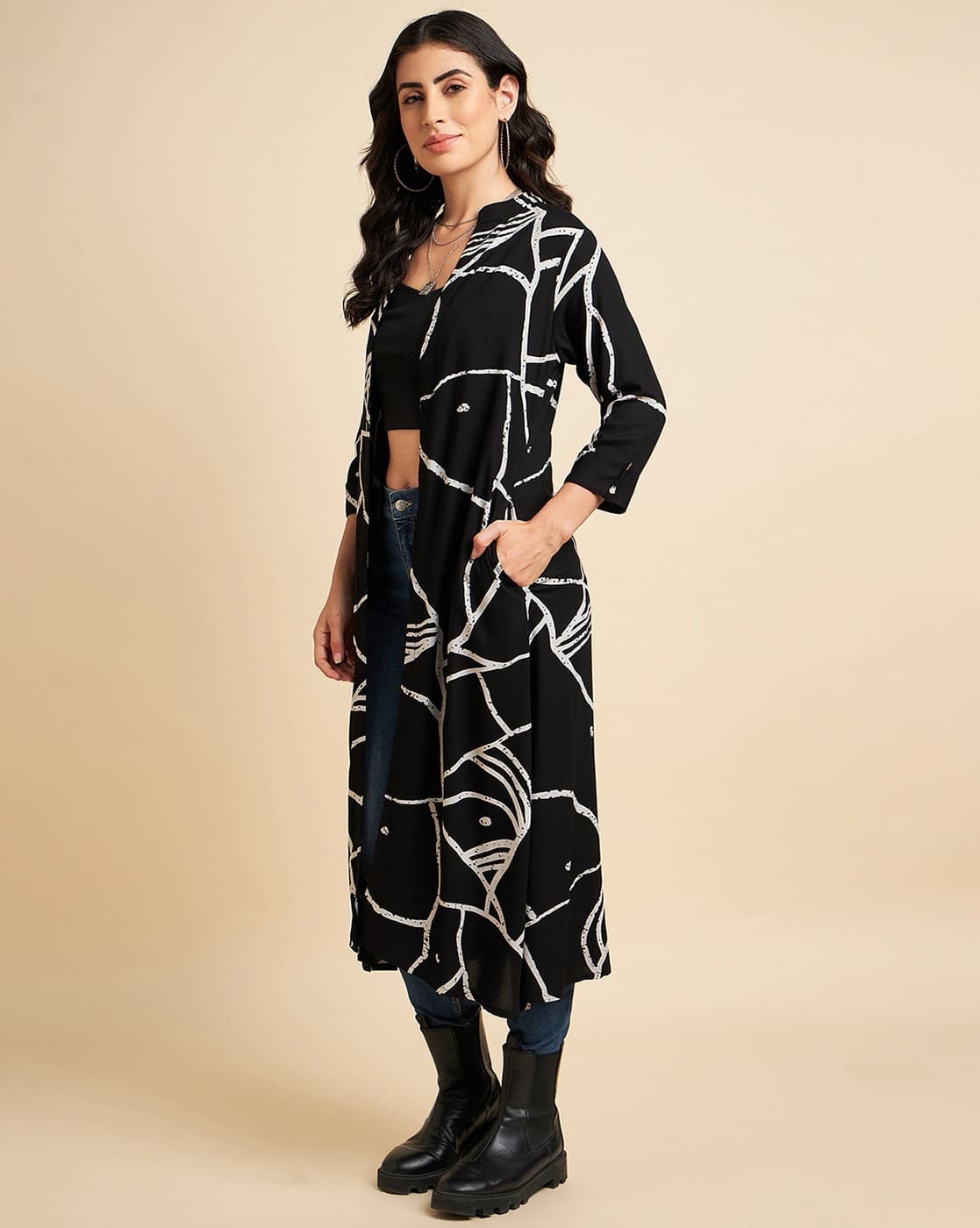 Printed Rayon Long Shrug – Insert Pockets