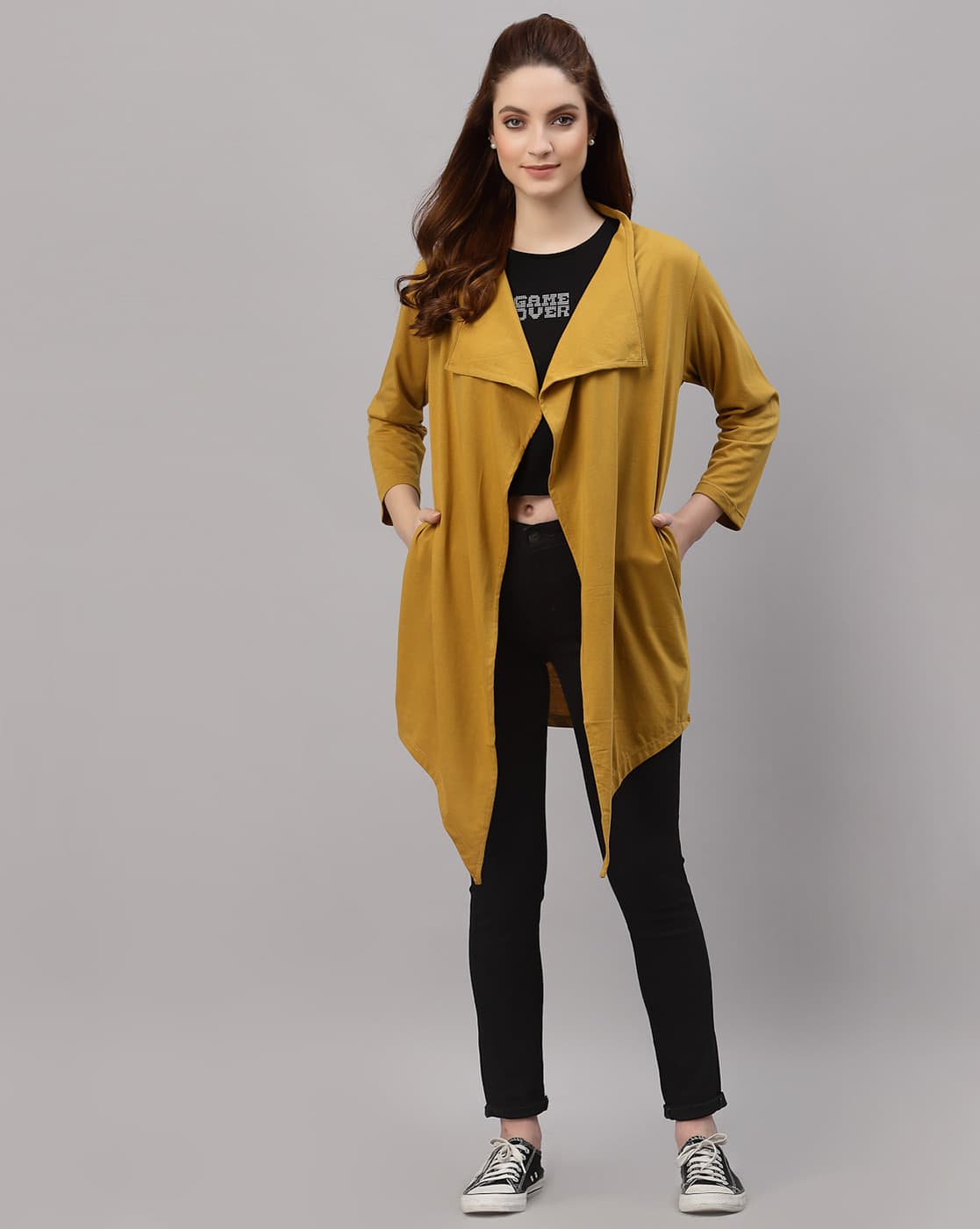 Regular Fit Cotton Jersey Shrug – Front-Open