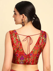 Maroon Woven Silk Blend Blouse – V-Neck – Tie-Up Detail