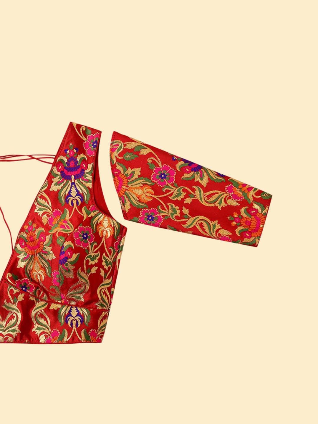 Maroon Woven Silk Blend Blouse – V-Neck – Tie-Up Detail