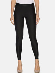 Black Solid Shimmer Nylon-Elastane Leggings – Ankle Length – Slip-On