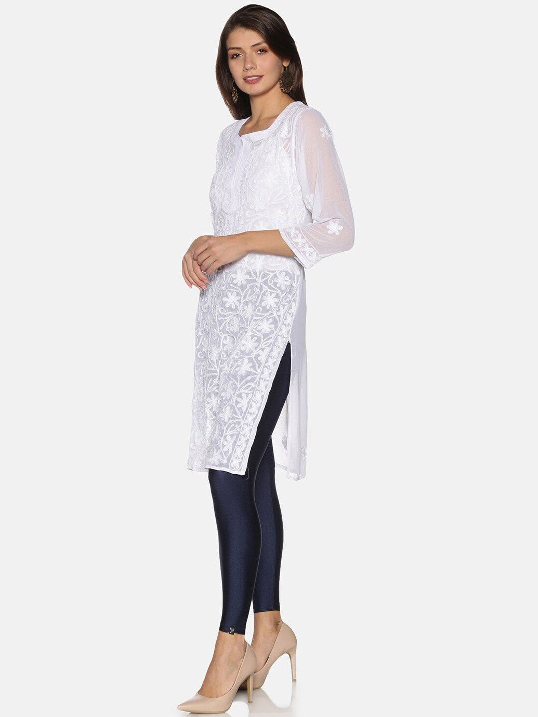 Navy Blue Solid Nylon Elastane Leggings – Ankle Length – Shimmer Finish