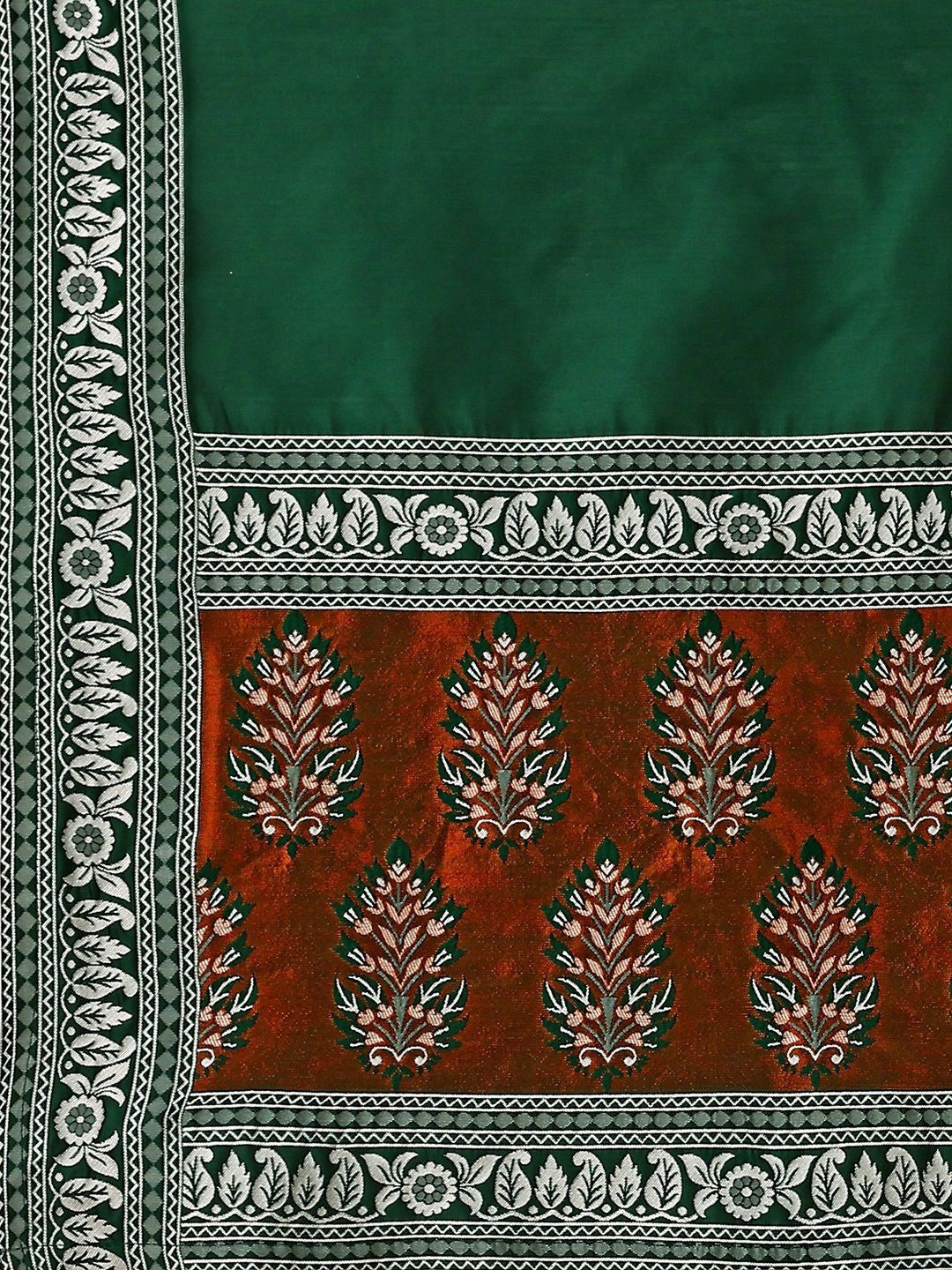 Green & Sea Green Art Silk Lehenga – Off-Shoulder – With Dupatta