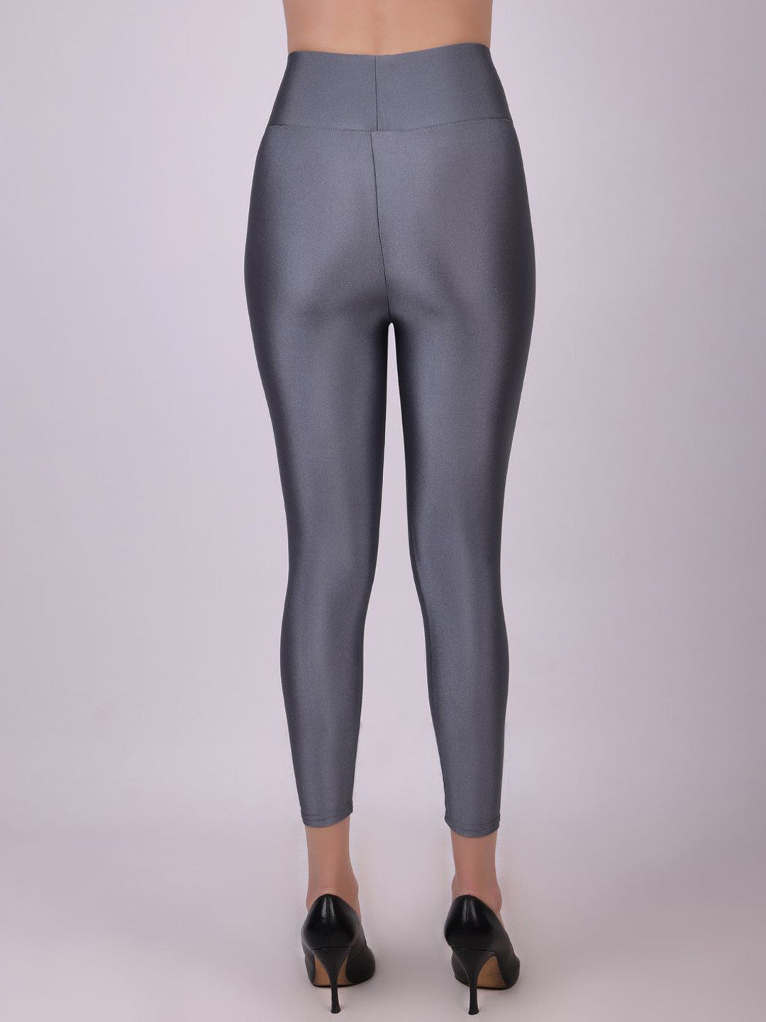 Dark Grey Shimmer Nylon Elastane Leggings – High Waist – Solid