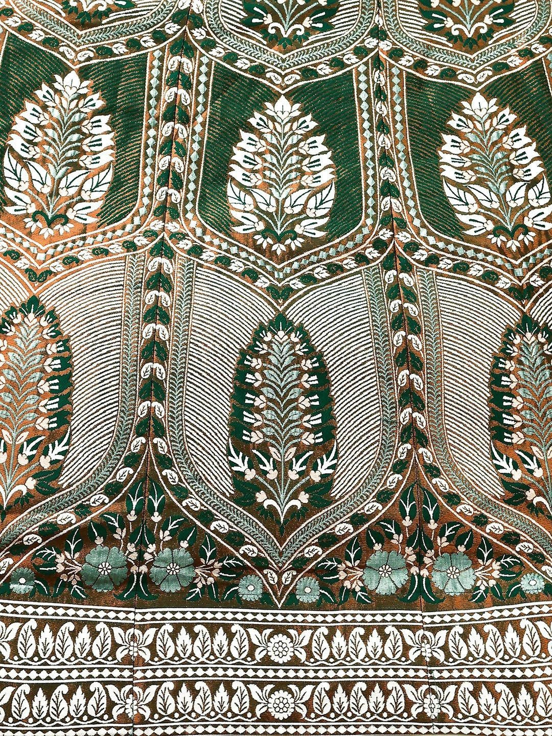 Green & Sea Green Art Silk Lehenga – Off-Shoulder – With Dupatta
