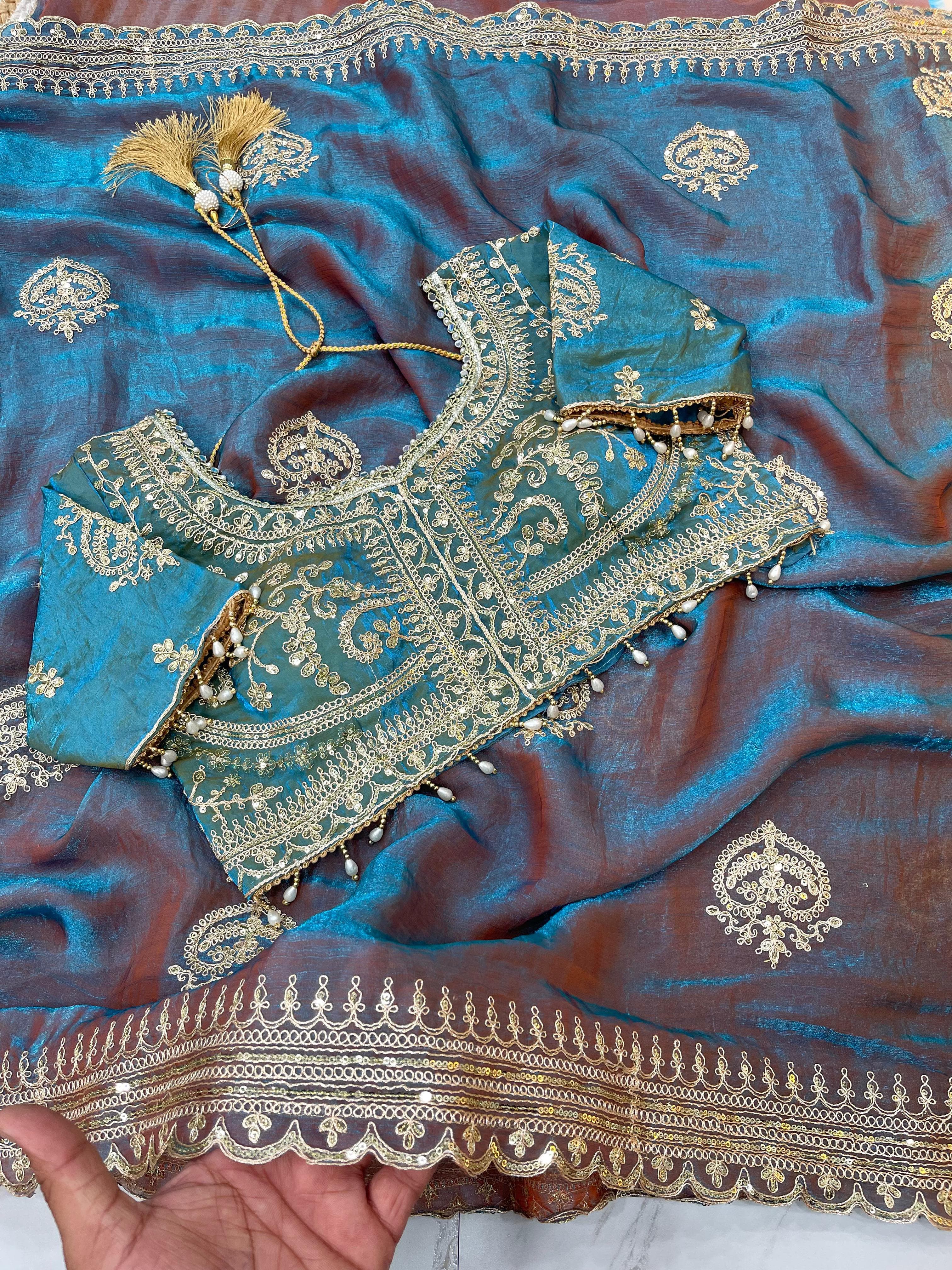 Fendy Chiffon Saree – Heavy Border – Sequin and Cording Embroidery