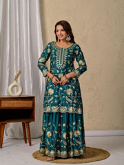Chinnon Silk Embroidered Lehenga Set – Round Neck – Sequin Work