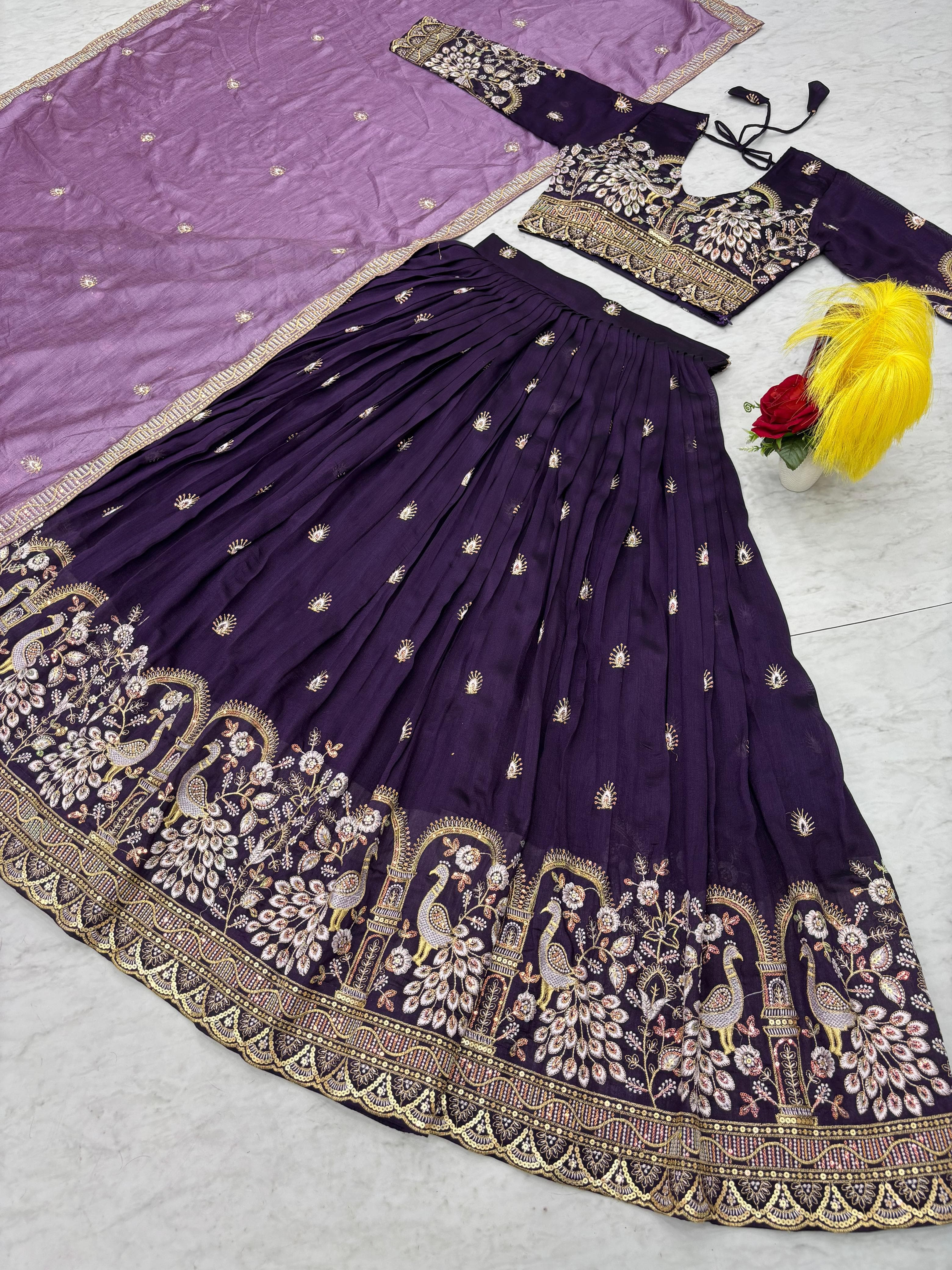 Embroidered Vichitra Silk Lehenga Choli – Sequins Work