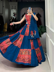 Printed Pure Cotton Lehenga Set – Round Neck – Foil and Cowrie Work