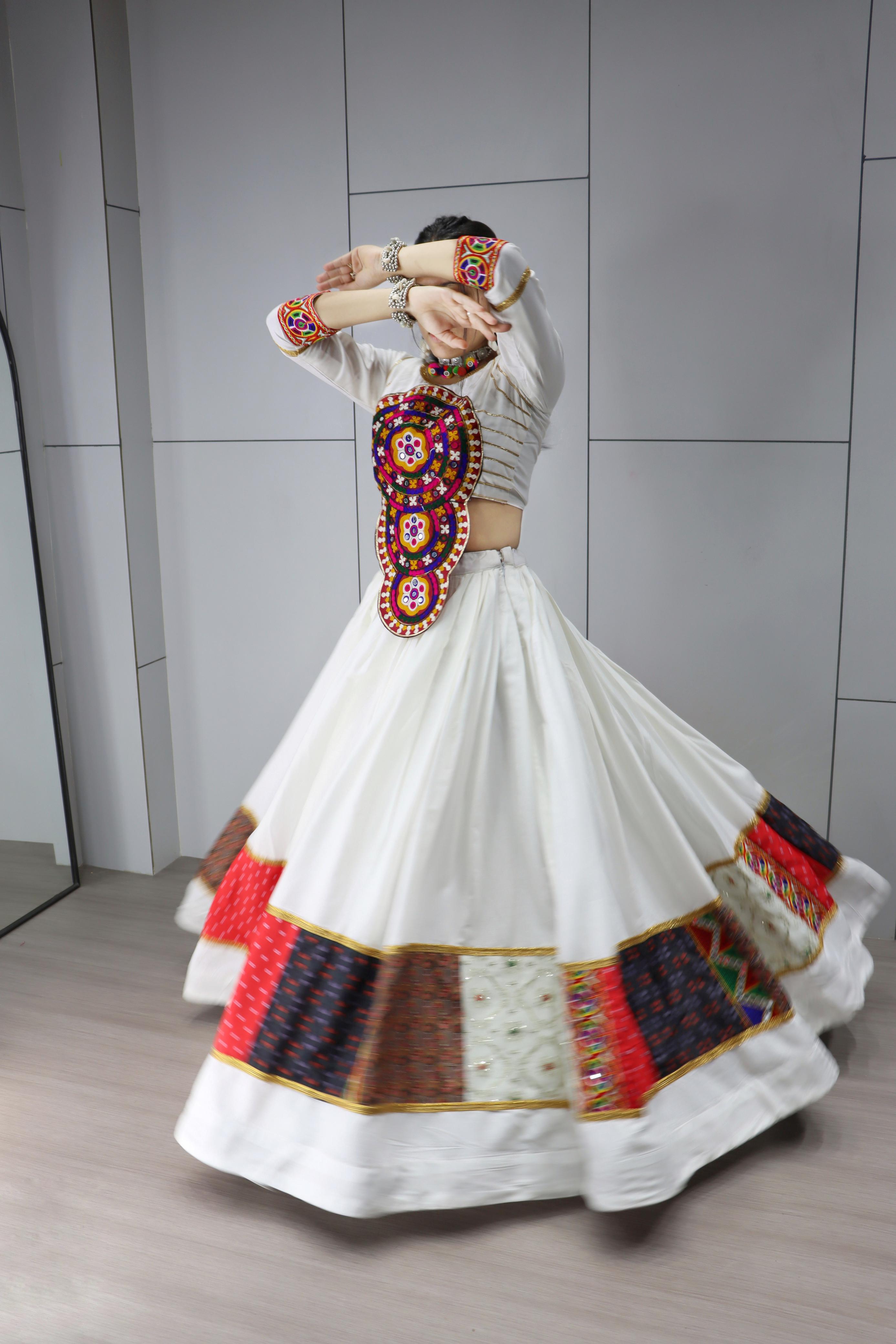 Multicolor Flared Rayon Cotton Lehenga Set – Round Neck – Kutchi Work & Real Mirrors