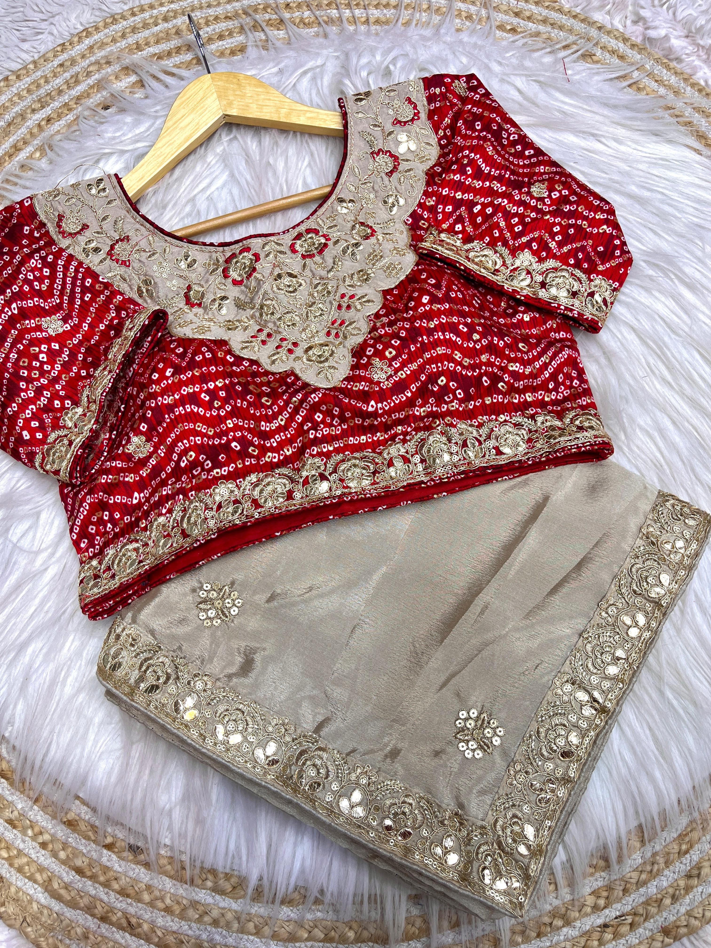 Soft Chinon Saree – Heavy C-Pallu Chainstitched Multi Work & Butta – Cutwork Border