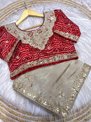 Soft Chinon Saree – Heavy C-Pallu Chainstitched Multi Work & Butta – Cutwork Border