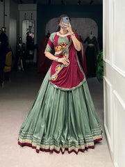 Silk Crepe Lehenga Choli Set – Round Neck – Mirror Gamthi and Sequins Work