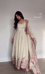 Chinon Silk Embroidered Gown Pant Dupatta Set – Full Sleeve – 5mm Sequin Work