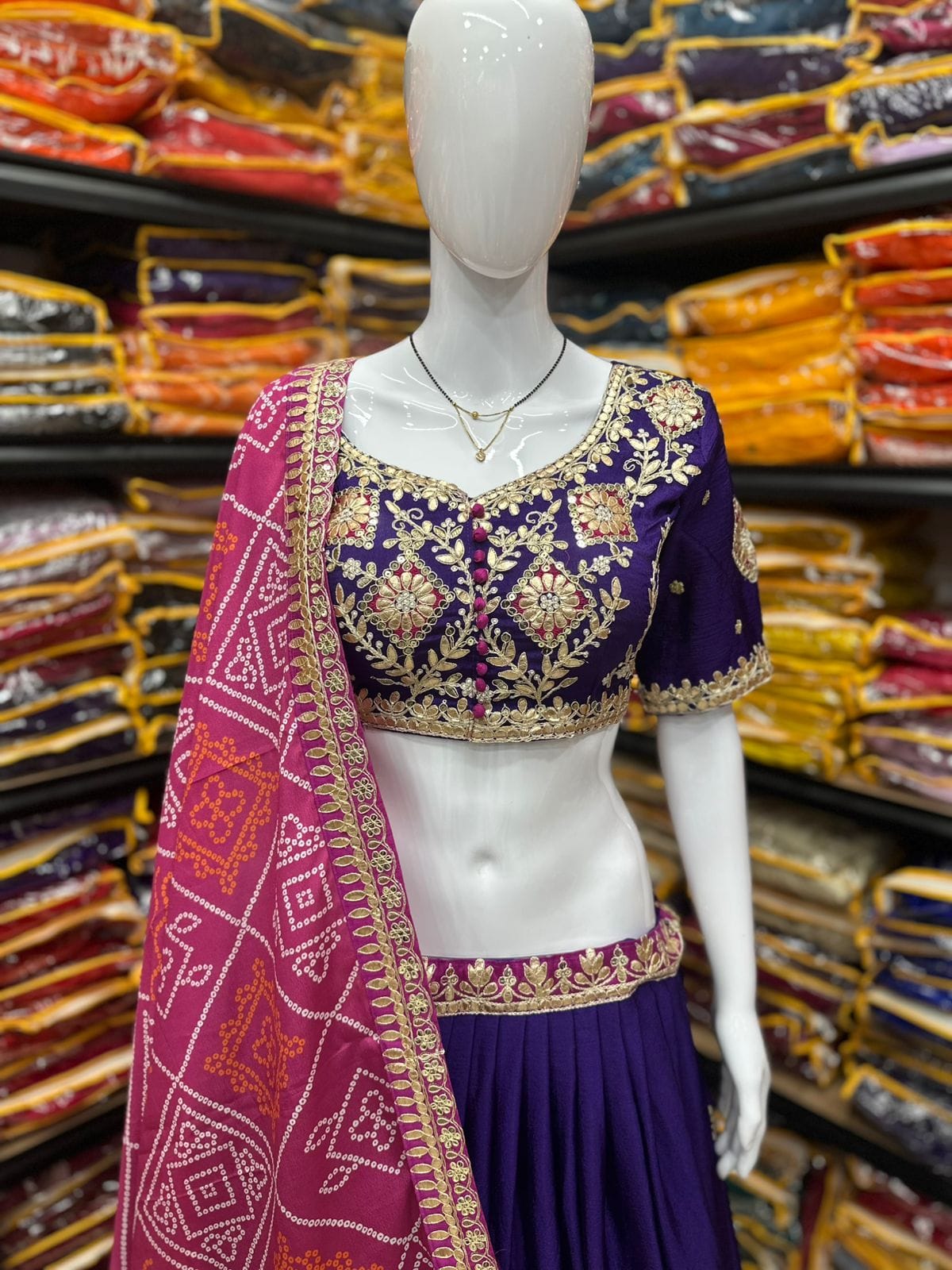 Chinone Flared Lehenga Choli Set – Heavy Gota Patti Embroidery