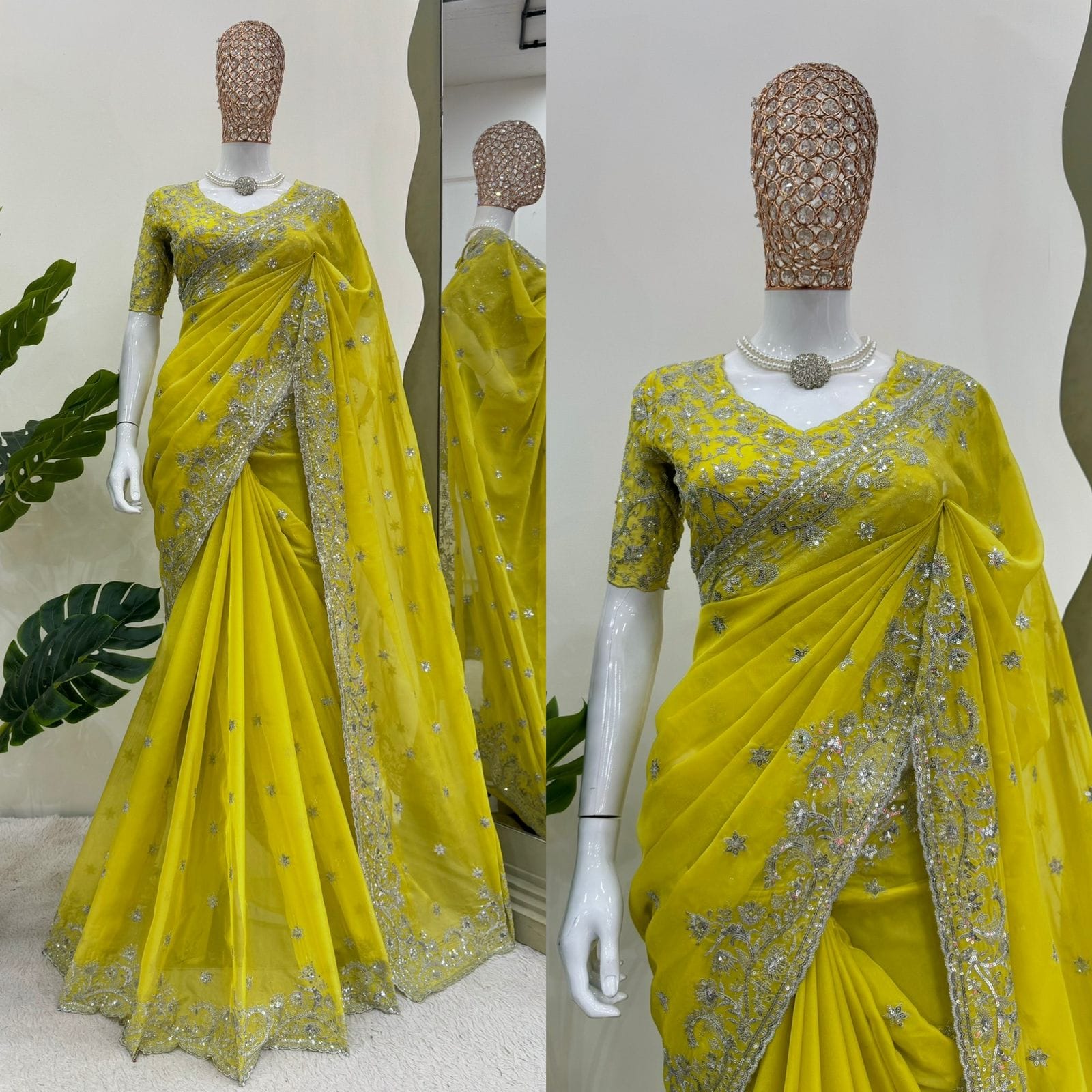 Designer Tibby Silk Saree – Thread & Sequin Embroidery