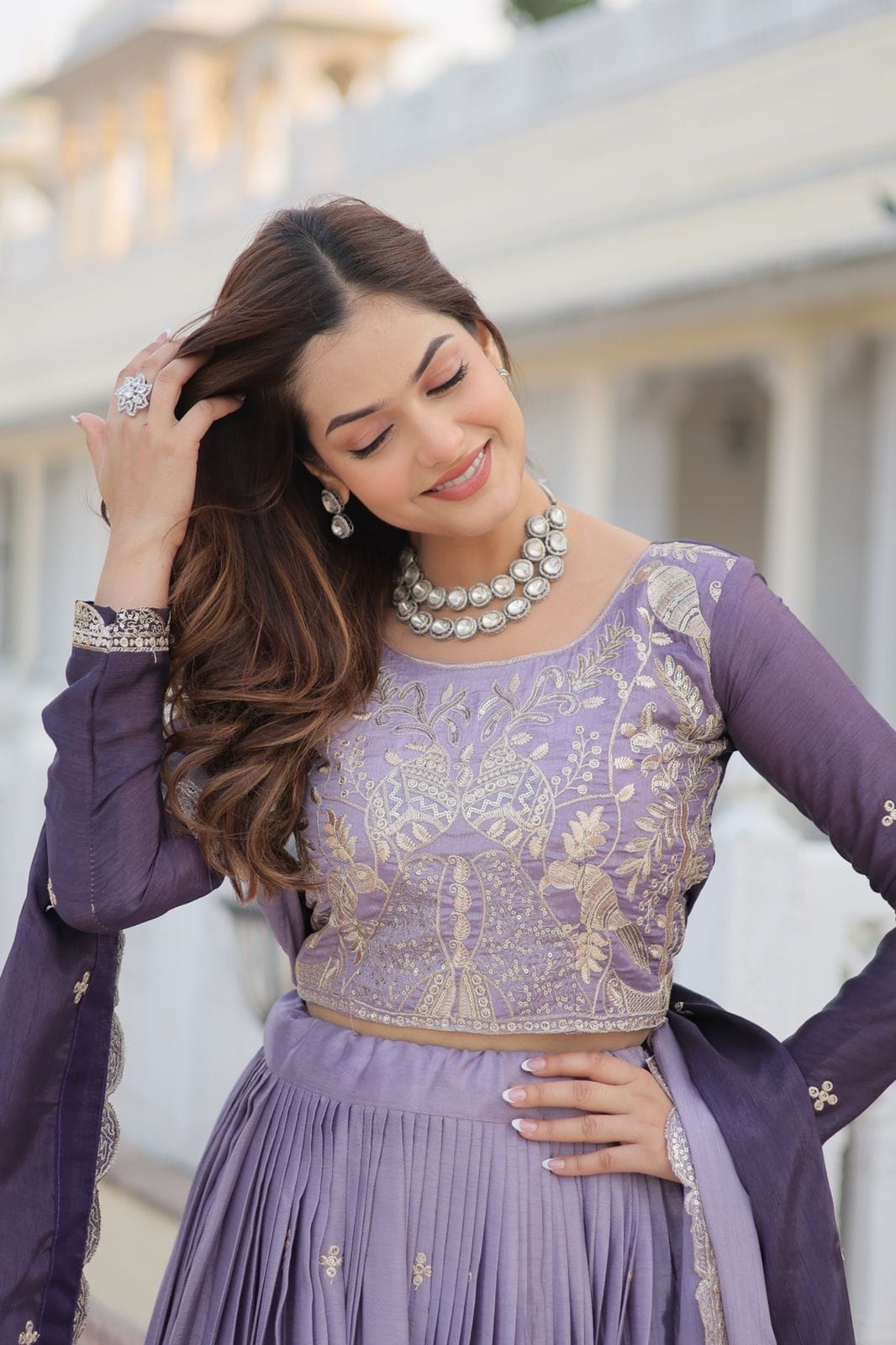 Pure Peding Chinon Flared Lehenga Choli Set – Embroidery 3mm Sequence Work