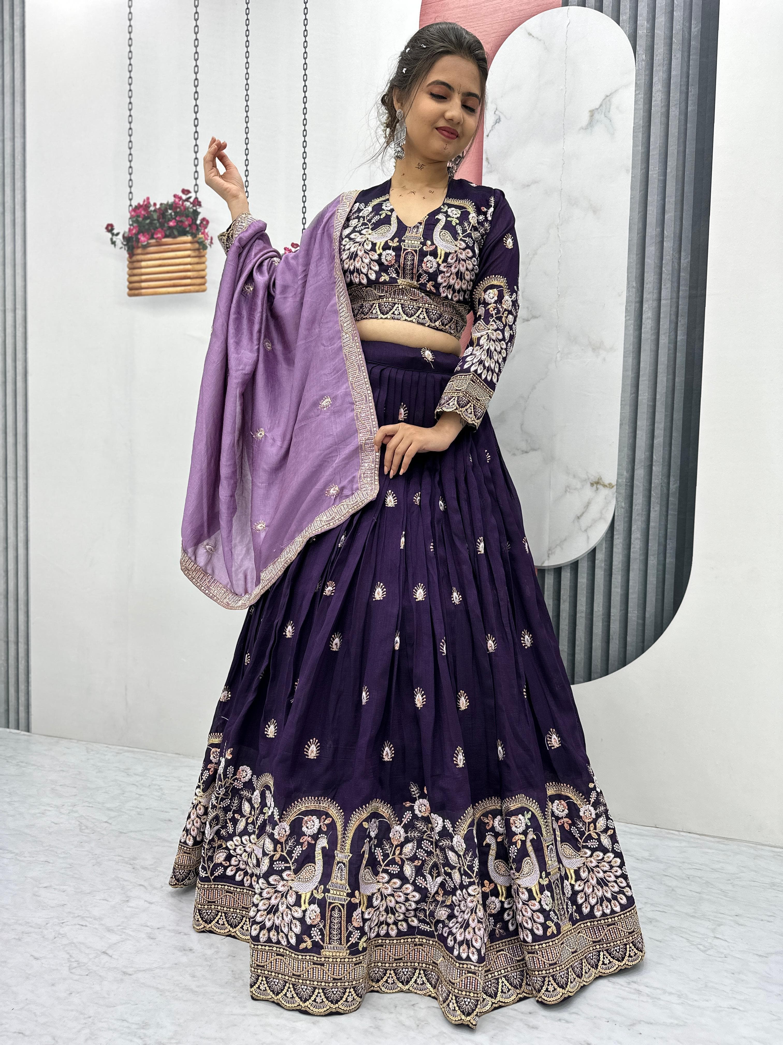 Embroidered Vichitra Silk Lehenga Choli – Sequins Work