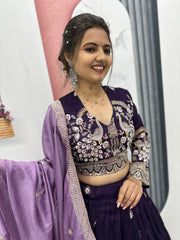 Embroidered Vichitra Silk Lehenga Choli – Sequins Work