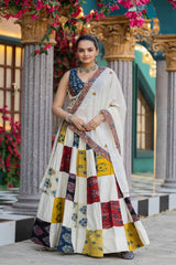 Ajrakh Print Khadi Cotton Lehenga Choli Set – Drawstring Waist – Hand Block Print & Real Shells